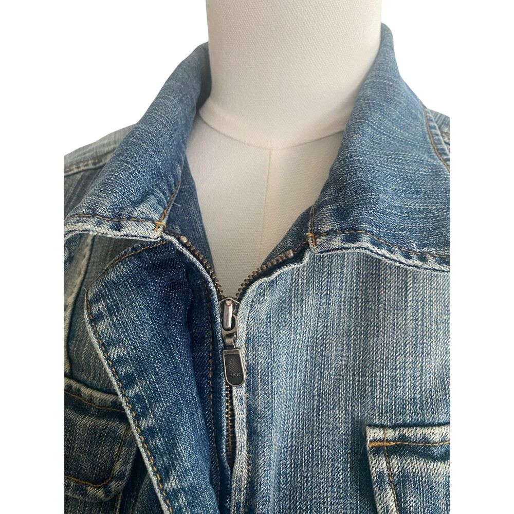Vintage Talbots Denim Utility Jacket 10P Y2K Blue Jean Trucker Safari Chore Coat - Picture 6 of 12